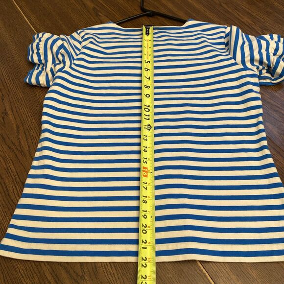 J. Crew Women’s Medium Blouse Top Short Sleeve Ruffled Striped Round Neck - Picture 10 of 10